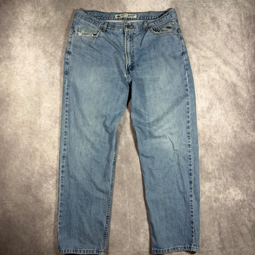 Vtg Harley Davidson Mens Jeans 35x29 Light Wash Denim Blue Straight Leg Y2K